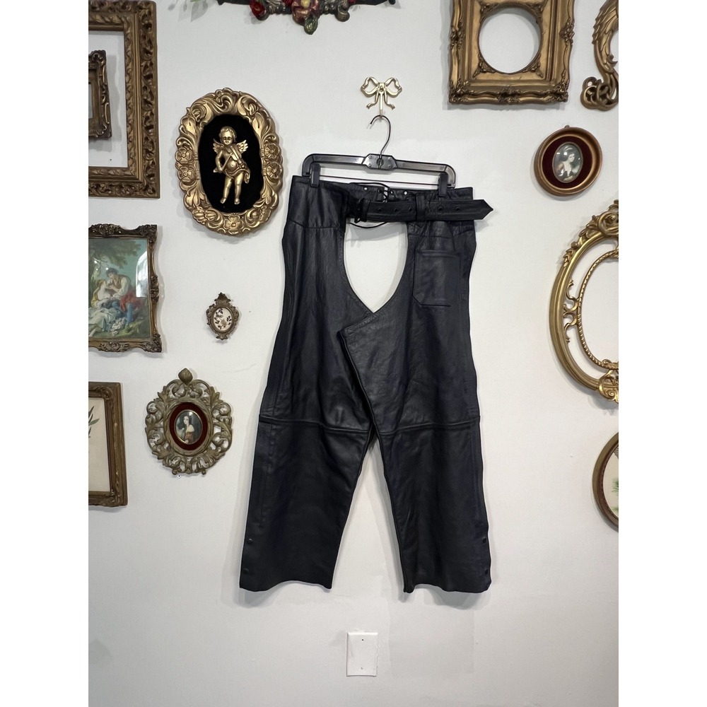 Pro Force Vintage Black Genuine Leather Motorcycle Riding Chaps Pants Size XL